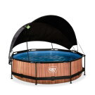 EXIT Wood Pool ø300x76cm mit Filterpump und Sonnensegel - braun