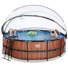 EXIT Wood Pool &oslash;450x122cm mit Sandfilterpumpe und Abdeckung - braun