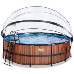 EXIT Wood Pool &oslash;450x122cm mit Sandfilterpumpe und Abdeckung - braun