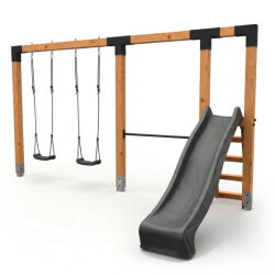 EXIT Linea Robust 110 doppelte Holzschaukel mit Reckstange und Rutsche
