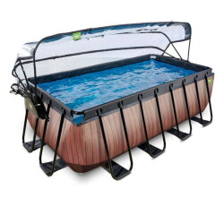 EXIT Wood Pool 400x200x122cm mit Sandfilterpumpe und Abdeckung und W&auml;rmepumpe - braun