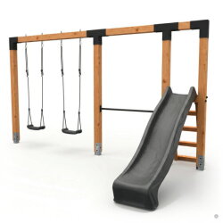 EXIT Linea Robust 110 doppelte Holzschaukel mit Reckstange und Rutsche