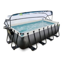 EXIT Black Leather Pool 400x200x100cm mit Sandfilterpumpe und Abdeckung und W&auml;rmepumpe - schwarz