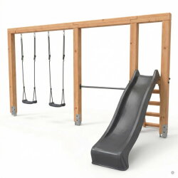 EXIT Linea Massiv 140 doppelte Holzschaukel mit Reckstange und Rutsche