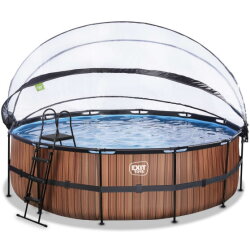 EXIT Wood Pool &oslash;488x122cm mit Sandfilterpumpe und Abdeckung und W&auml;rmepumpe - braun