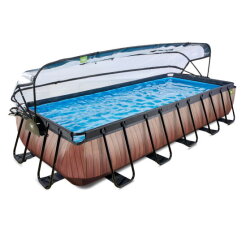EXIT Wood Pool 540x250x100cm mit Sandfilterpumpe und Abdeckung und W&auml;rmepumpe - braun