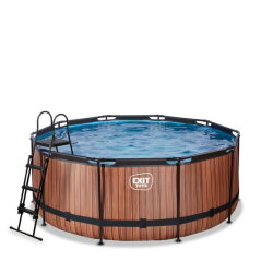 EXIT Wood Pool &oslash;360x122cm mit Sandfilterpumpe - braun