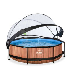EXIT Wood Pool &Oslash;300x76cm mit Filterpumpe & Abdeckung &ndash; Braun
