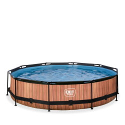 EXIT Wood Pool &oslash;360x76cm mit Filterpumpe - braun