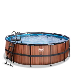 EXIT Wood Pool &oslash;427x122cm mit Filterpumpe - braun