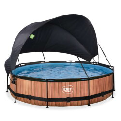 EXIT Wood Pool &oslash;360x76cm mit Filterpump und Sonnensegel - braun