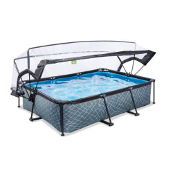 EXIT Stone Pool 300x200x65cm mit Filterpumpe und Abdeckung - grau