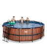 EXIT Wood Pool ø427x122cm mit Sandfilterpumpe und Abdeckung und Wärmepumpe - braun