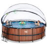 EXIT Wood Pool ø450x122cm mit Sandfilterpumpe und Abdeckung und Wärmepumpe - braun
