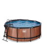 EXIT Wood Pool ø360x122cm mit Sandfilterpumpe und Abdeckung und Wärmepumpe - braun