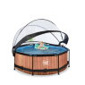 EXIT Wood Pool ø244x76cm mit Filterpumpe und Abdeckung - braun